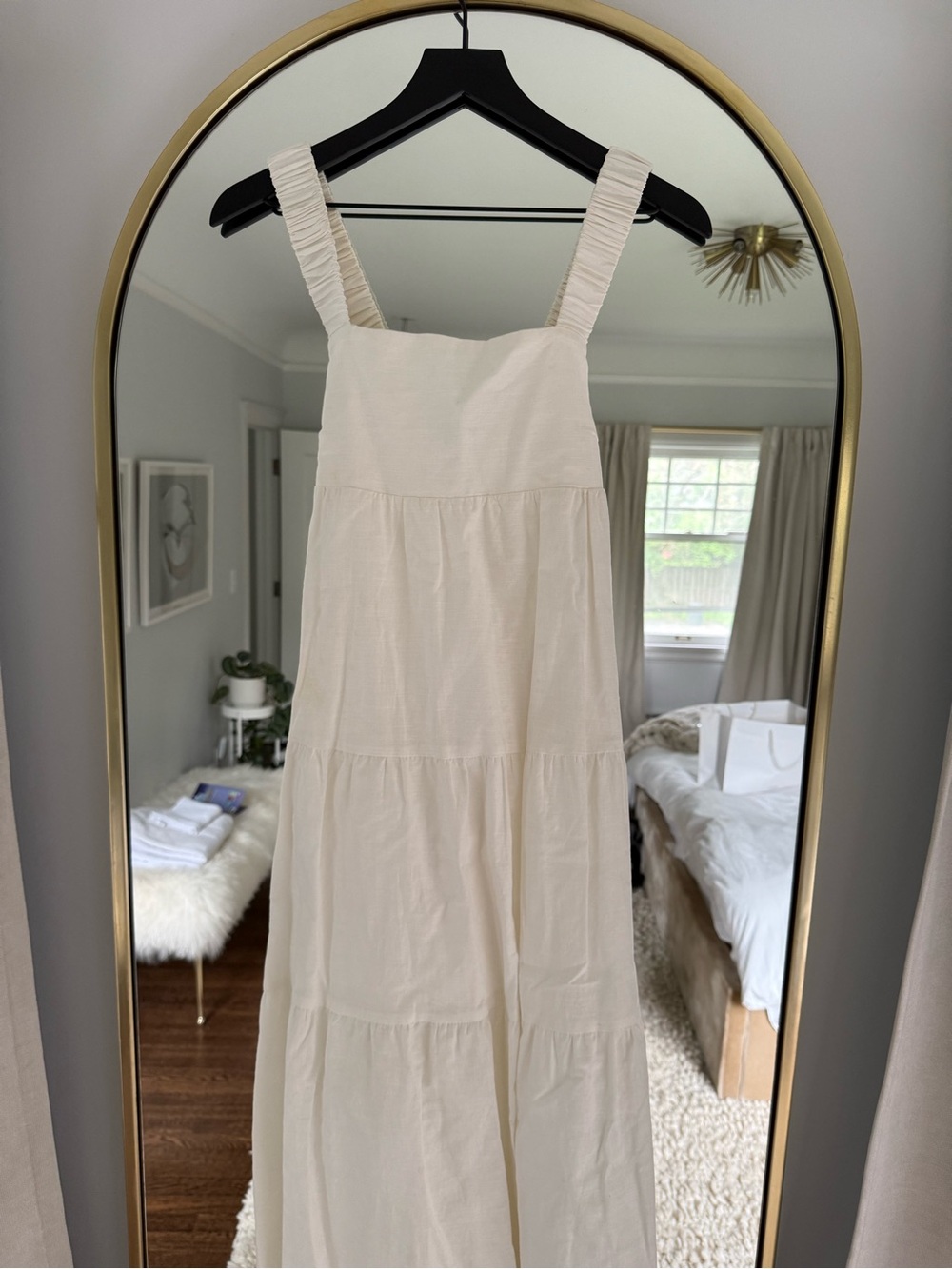 Crescent Cream Tiered Maxi Dress with Ruched Straps